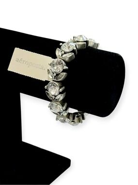 Aeropostale Silver Crystal Floral Modern Stretch Bracelet |  NWT